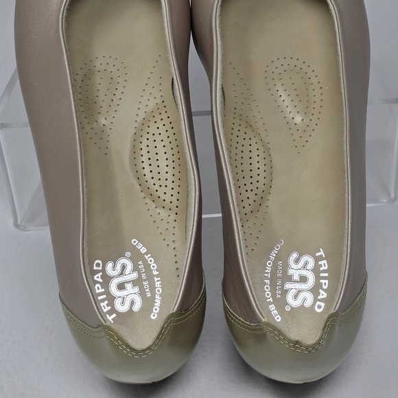 SAS SCENIC Champagne Leather Cap Toe Tripad Comfort Ballet Flat Shoe Size 9.5M - Picture 9 of 11